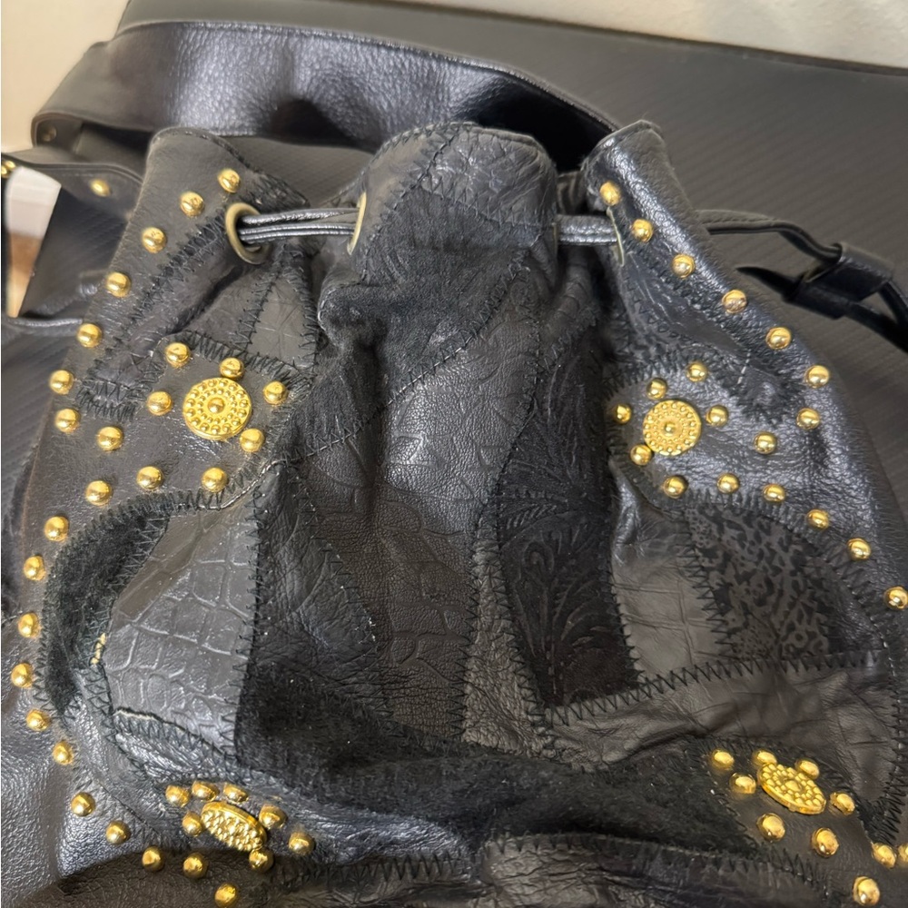 Black Leather Studded Women's Bag - Picture 2 of 5